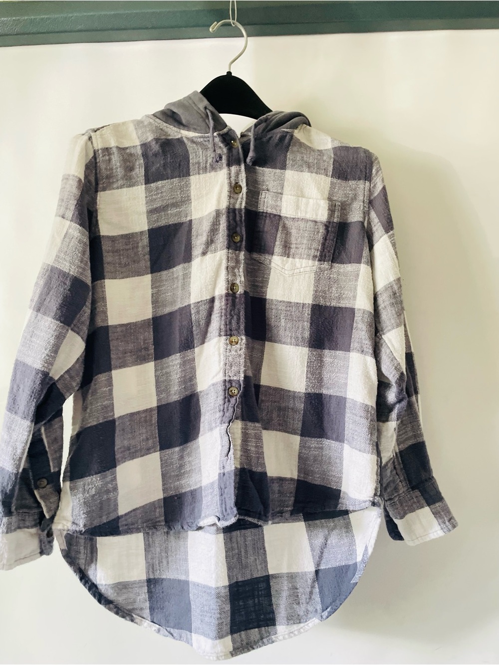 Time and Tru Boys Plaid Hooded Button-Up Shirt - White & Gray Size S 4-6